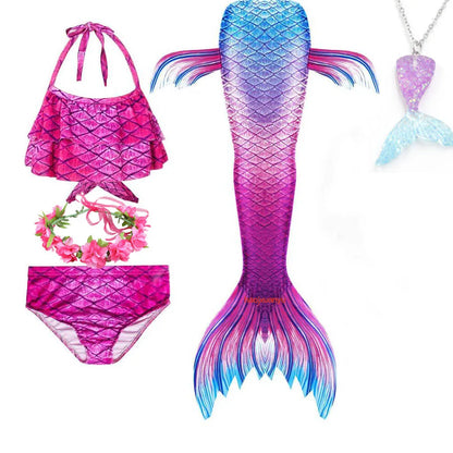 Haojxuanyu Children Mermaid Swimwear Girls Pink Blue Bikini Set Kids Swimsuit Cosplay Mermaid Tail Costume for Swimming