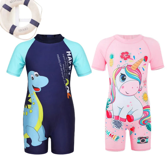 Baby Boy One-piece Swimsuit Short Sleeve Swimwear For Kids Toddler Girls Cartoon Unicorn Infant Korea Child Bathing Suit 원피스수영복