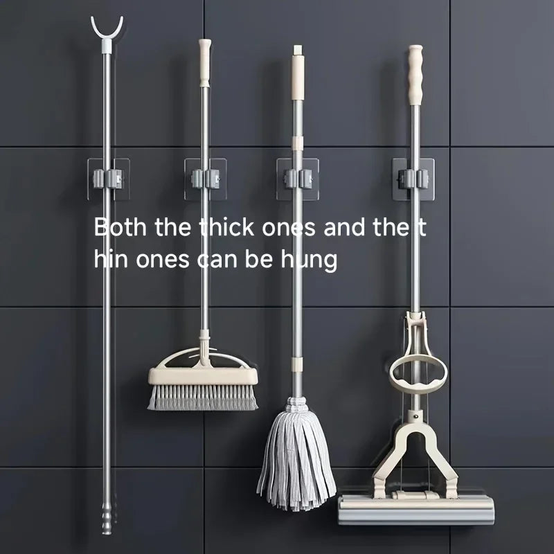 4PCS Wall Mounted Mop Organizer Holder Wall-Mounted Waterproof Mop Storage Rack Broom Hanger Hooks Household Tools