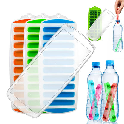 Pop Out Plastic Ice Cube Tray with Lid Reusable Ice Stick Tray Mold for Water and Sport Bottles