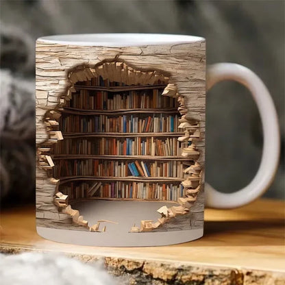 Ceramic 3D  Library Book Mug Shelf Mug Creative Space Design Multi-Purpose Mug Coffee Cup Study Milk Cup Friends Birthday Gift