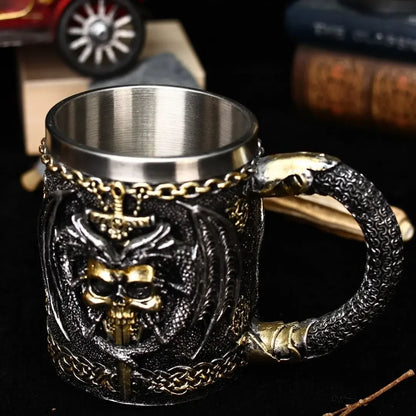 Dragon Sword Beer Glass Medieval Resin Stainless Steel Mug Skull Beer Steins Bar Drinkware Gothic Tankard Coffee Cup Tea Tumbler