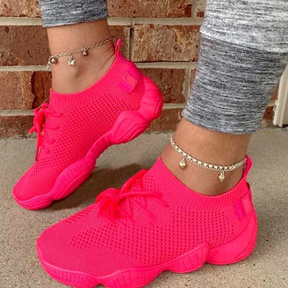 Women's Sneakers 2024 New Fashion Breathable Trainers Comfortable Sneakers Women Mesh Fabric Lace Up Female Footwear Women Shoes