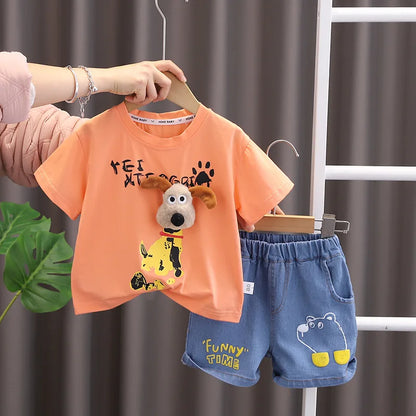 New Children Summer Kids Boys Clothes Cartoon Cotton T Shirts Shorts 2Pcs/sets Infant Fashion Casual Toddler Tracksuit 0-5 Years