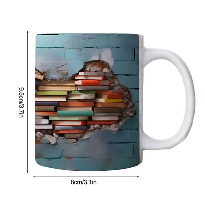 3D Bookshelf Mug Multi-Purpose Ceramic Mug Creative Space Design Book Club Cup Library Shelf Mug for Birthday Christmas Gifts