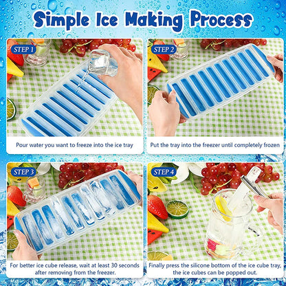 Pop Out Plastic Ice Cube Tray with Lid Reusable Ice Stick Tray Mold for Water and Sport Bottles