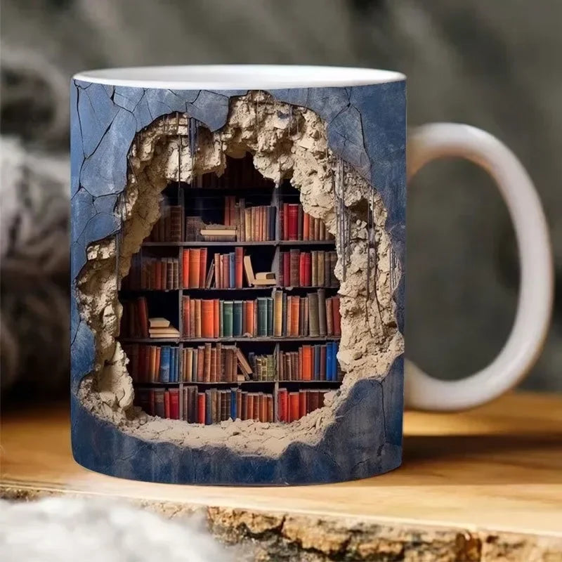 Ceramic 3D  Library Book Mug Shelf Mug Creative Space Design Multi-Purpose Mug Coffee Cup Study Milk Cup Friends Birthday Gift