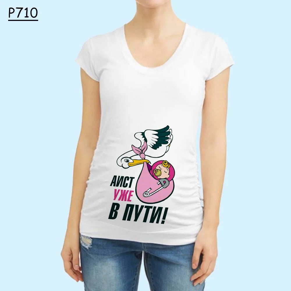 Cute Pregnant Women Maternity Clothes Baby Print Pregnant Funny T-shirt Summer Maternity Top Pregnancy Announcement New Baby Tee