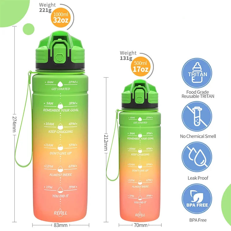 NEW Summer 500/1000ML Frosted Sports Water Bottle Portable Leak-proof Seal BPA-free Gourd Drinking Bottle Healthy Tritan Bottle