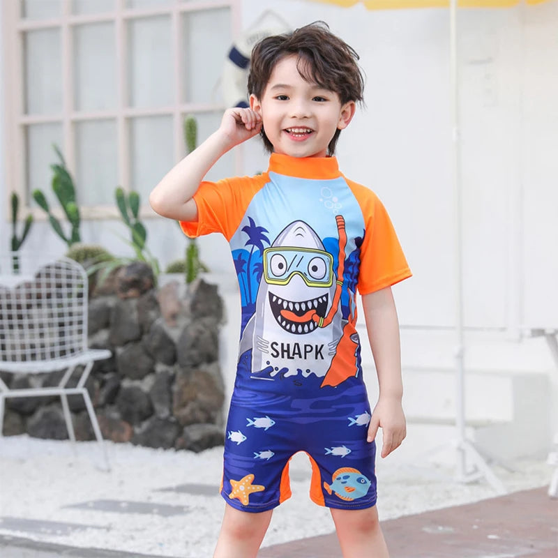 Baby Boy One-piece Swimsuit Short Sleeve Swimwear For Kids Toddler Girls Cartoon Unicorn Infant Korea Child Bathing Suit 원피스수영복