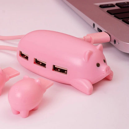 Cute USB 2.0 Hub Pink Mom Pig USB Hub with 3 Piglet Decoration Lids Great Gifts for Pig Lovers Cute Pig Stuff Pig Decor QXNF