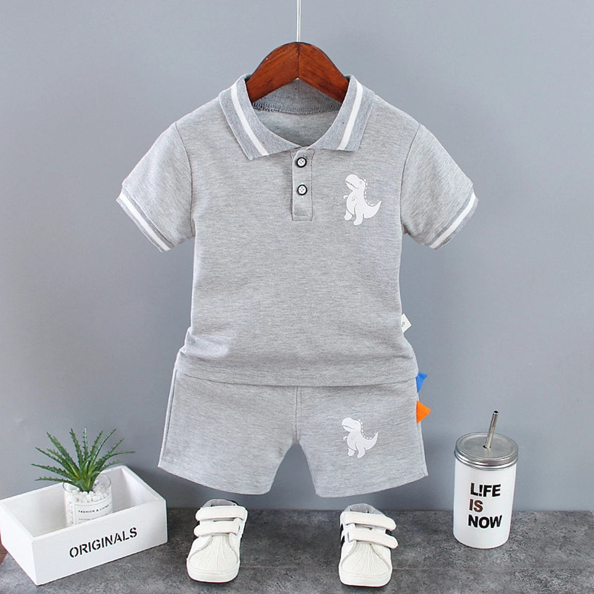 Summer New Baby Boys Clothes Set Kids Outfits Printed Bear Turn-down Collar T-Shirts Tops+ Shorts 2PCS/Suit Infant Clothing Sets