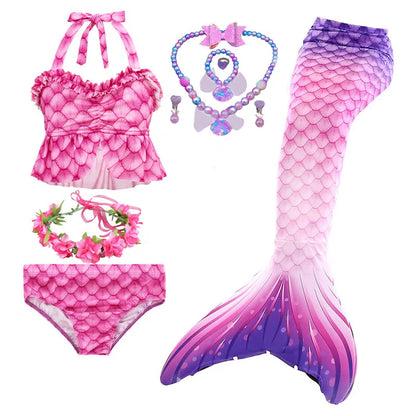 Haojxuanyu Children Mermaid Swimwear Girls Pink Blue Bikini Set Kids Swimsuit Cosplay Mermaid Tail Costume for Swimming