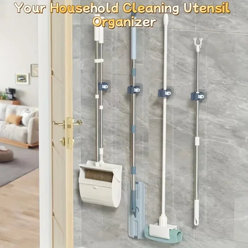 4PCS Wall Mounted Mop Organizer Holder Wall-Mounted Waterproof Mop Storage Rack Broom Hanger Hooks Household Tools