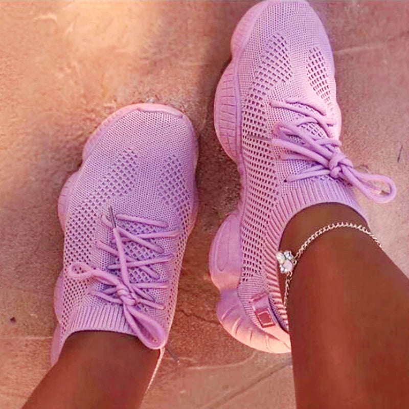 Women's Sneakers 2024 New Fashion Breathable Trainers Comfortable Sneakers Women Mesh Fabric Lace Up Female Footwear Women Shoes