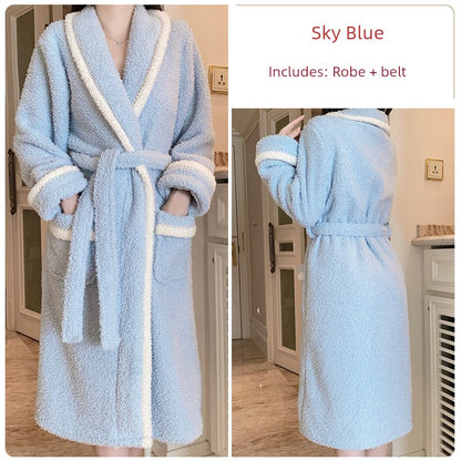 Mere Charming New Arrival Velvet Women's Intimates Hot Deep V Push up Cardigan Long Robe Home Lazy Suit