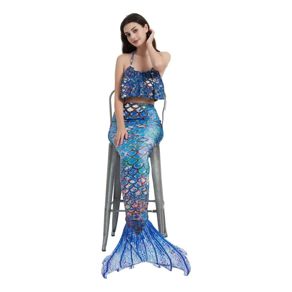 Adult Woman Mermaid Tails Swimming Dress Princess Swim Clothes Swimsuit Cosplay Costumes Beach Bikini Swimwear Bathing Clothing