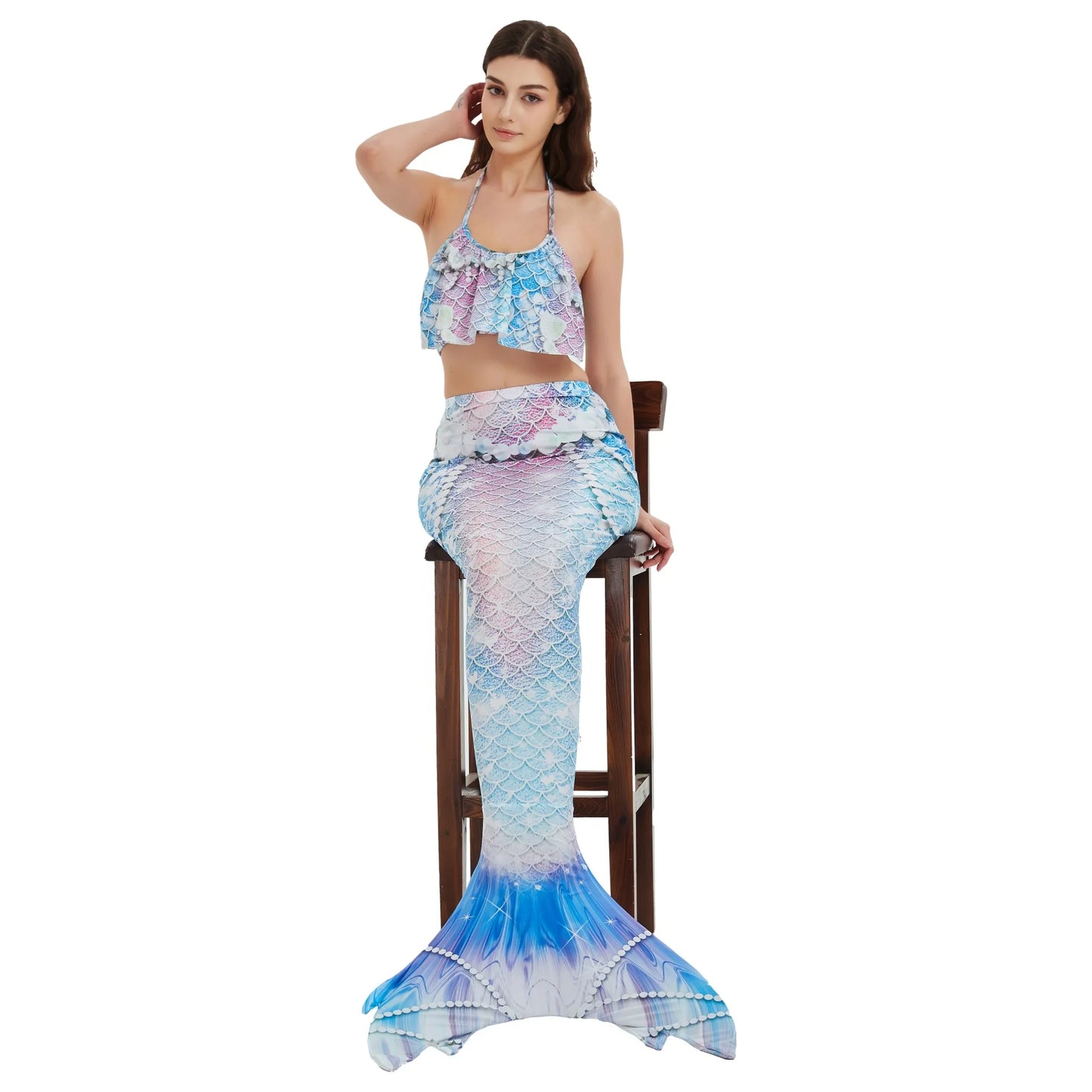 Adult Woman Mermaid Tails Swimming Dress Princess Swim Clothes Swimsuit Cosplay Costumes Beach Bikini Swimwear Bathing Clothing