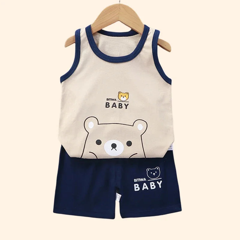 Children Sets Kids Clothes Boys Girls Vest Suit  Summer Children's Clothing baby Cotton T-Shirts Shorts Tank Top Sleeveless