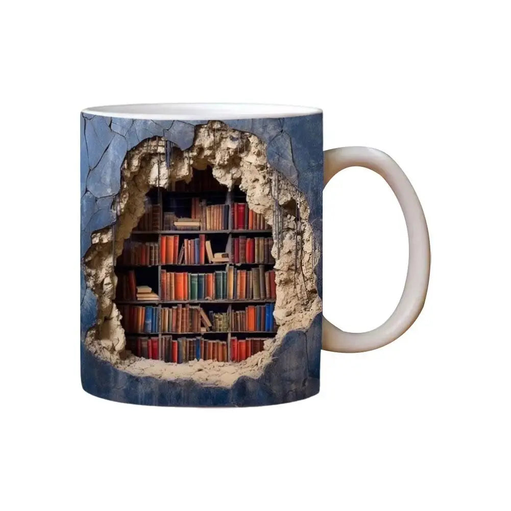 3D Bookshelf Mug, Library Shelf Cup, Book Lovers Ceramic Coffee Mug Cool Christmas Gifts For Readers Book Lovers Multi-Purpose