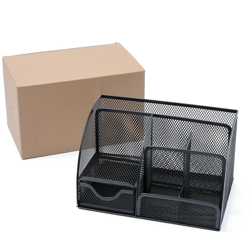 Multi grid metal creative pen holder and barrel wholesale multifunctional office stationery storage drawer style