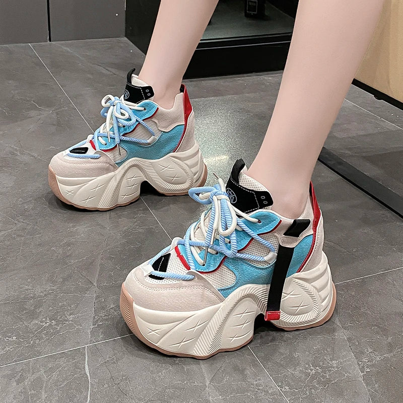 Women Chunky Sneakers New 2024 Autumn High Platform Mesh Dad Shoes Women Casual Trainer Sneakers Thick Sole Vulcanize Shoes 11CM