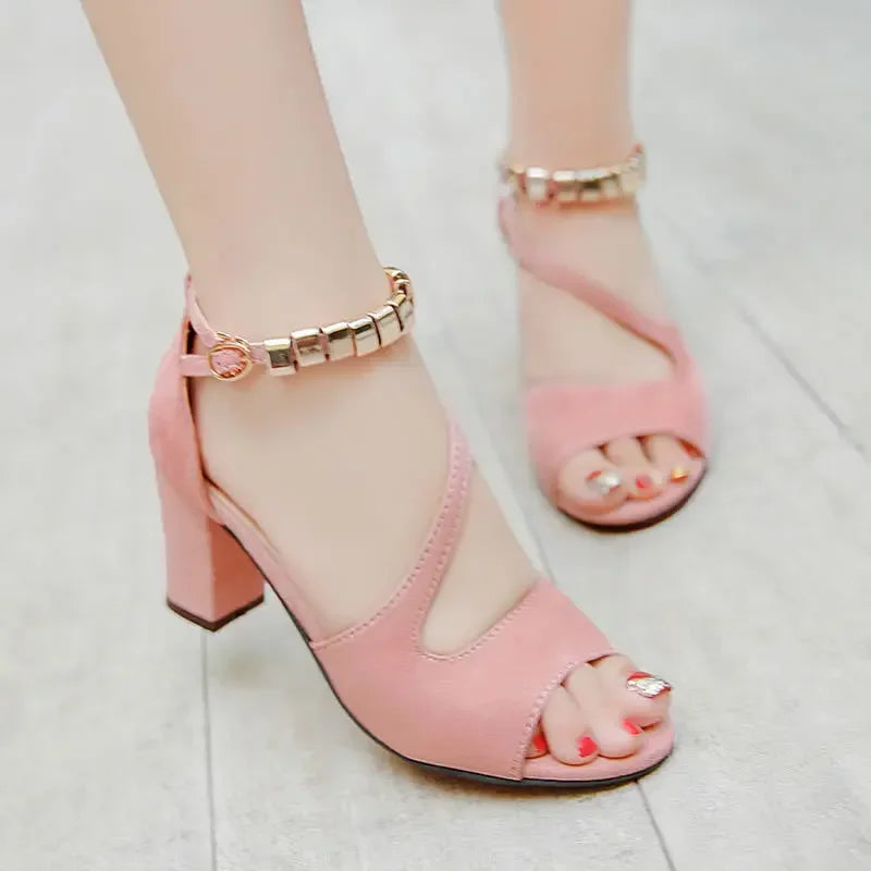 2024 Spring Summer Sexy Fish Mouth Hollow Roman Sandals Thick With Word With Beaded High Heels Female Summer Sexy Female Sandals