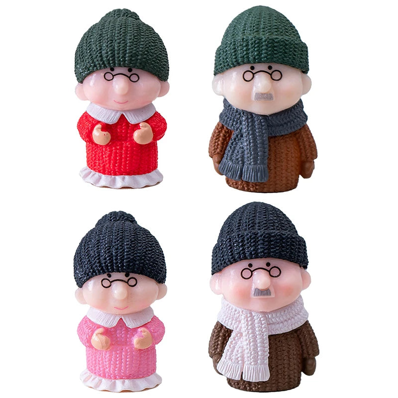 2Pcs/set Mini Grandma Grandpa Sweety Lovers Couple Figures Ornament For Fairy Garden  Miniature Home Office Table  Decoration