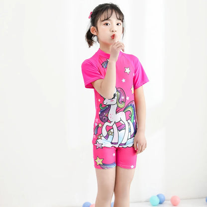 Baby Boy One-piece Swimsuit Short Sleeve Swimwear For Kids Toddler Girls Cartoon Unicorn Infant Korea Child Bathing Suit 원피스수영복