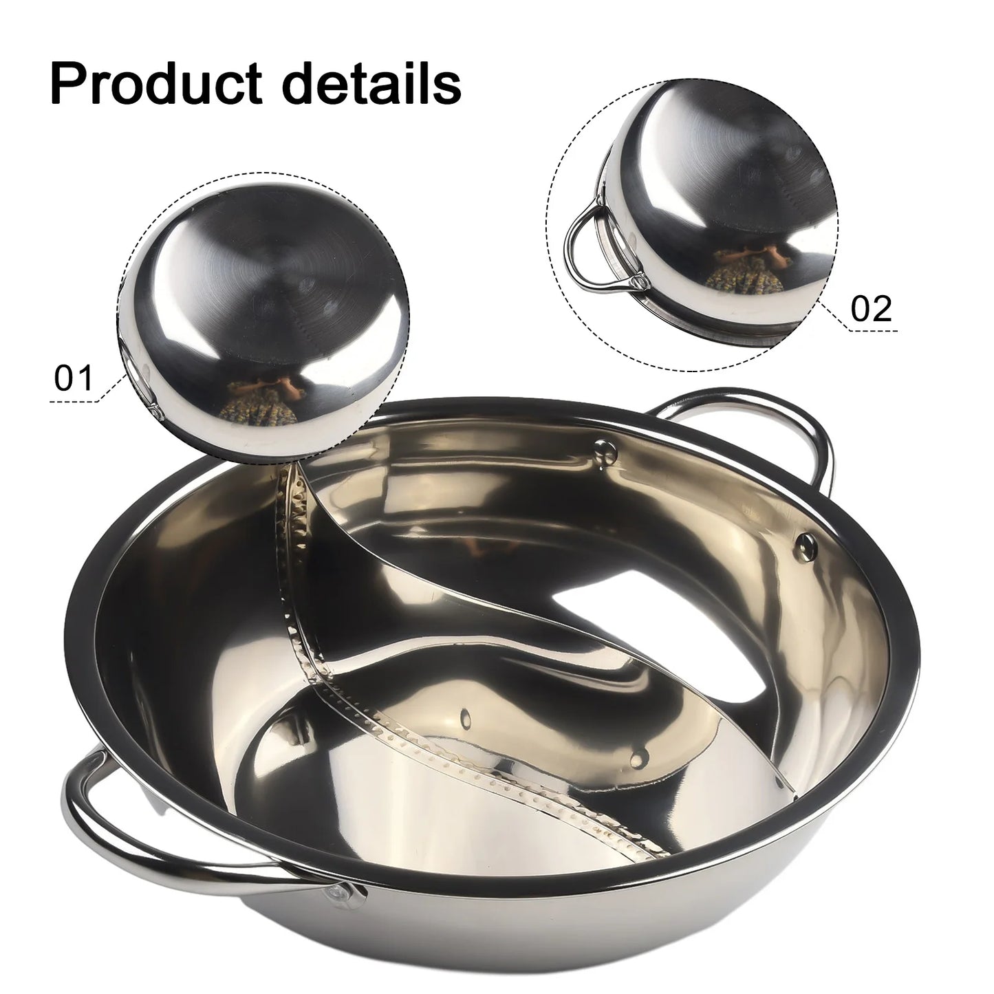 28/30cm Hot Pot Twin Divided Stainless Steel 28cm Cookware Hot Pot Ruled Compatible Double-flavor Hot Pot Cooking Erwei Hot Pot