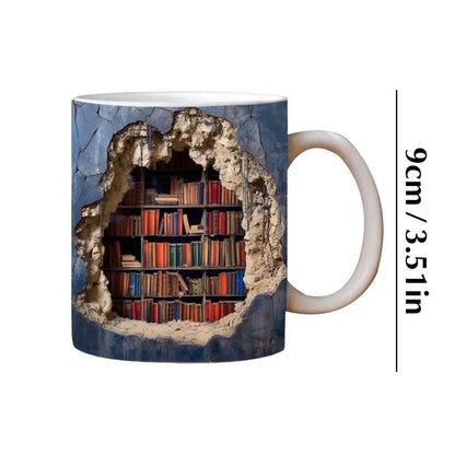 3D Bookshelf Mug, Library Shelf Cup, Book Lovers Ceramic Coffee Mug Cool Christmas Gifts For Readers Book Lovers Multi-Purpose