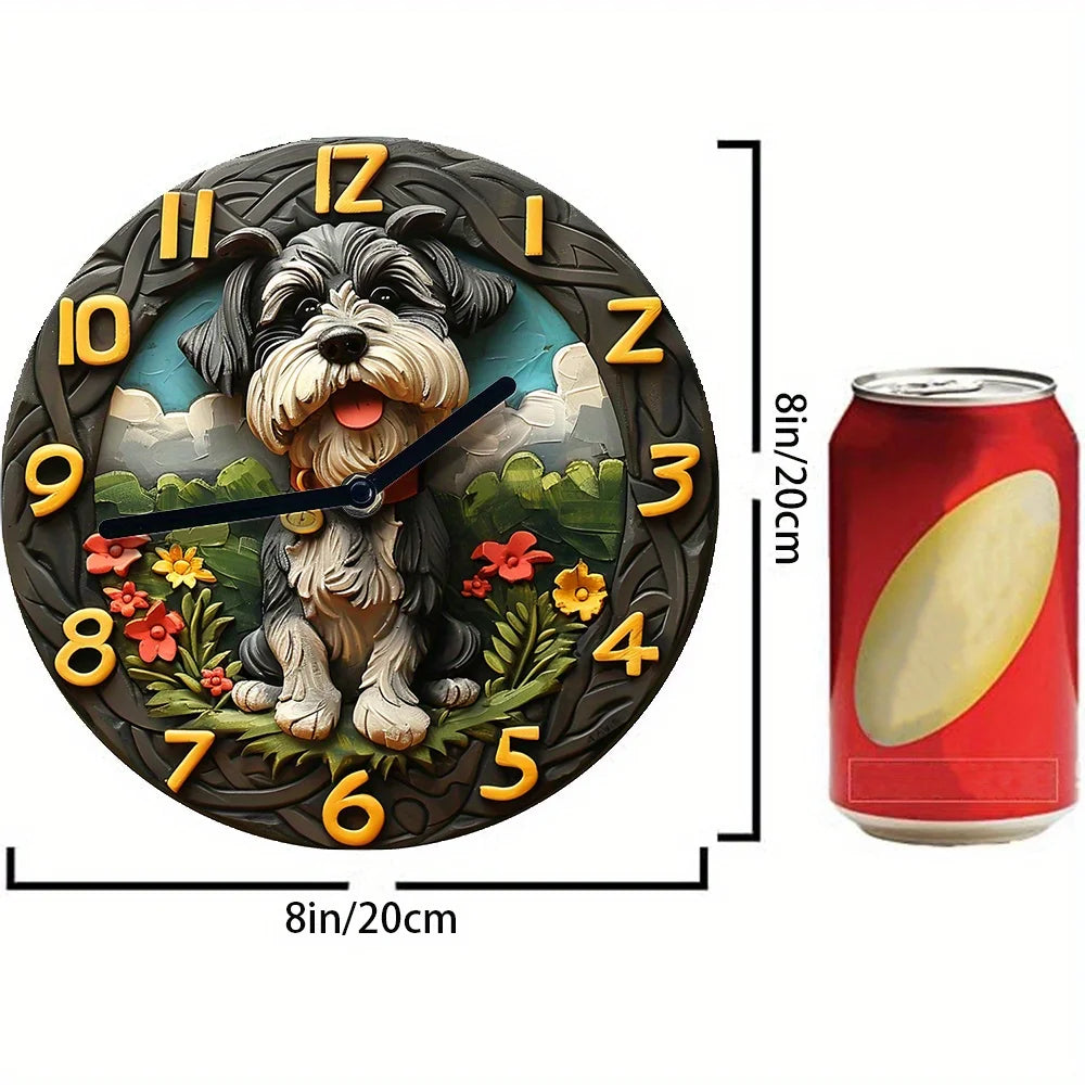 "Chic Timepiece" Silent Schnauzer Wall Clock-Aluminum, Ideal For Pet Lovers & Father'S Day  clocks home decor