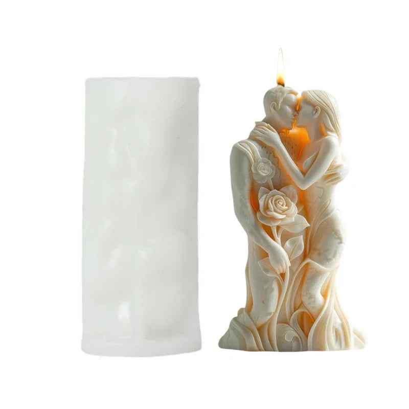 DIY Lovers Embrace Candles Silicone Mold Flowers Roses Couple Concrete Resin Mould Men Women Embrace Gypsum Molds Wedding Decor