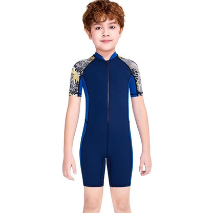 One-Piece Children Swimsuits Kid Swimwear Boys Long Sleeve Sun Protection (including swimming caps)