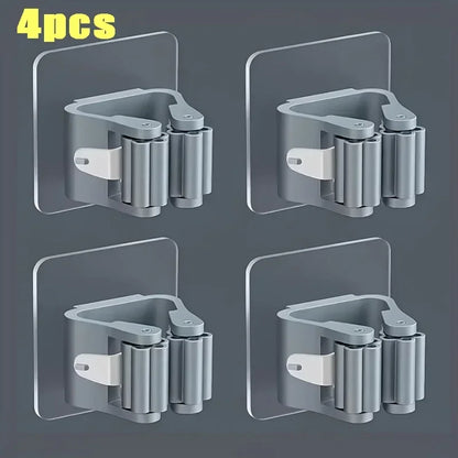 4PCS Wall Mounted Mop Organizer Holder Wall-Mounted Waterproof Mop Storage Rack Broom Hanger Hooks Household Tools