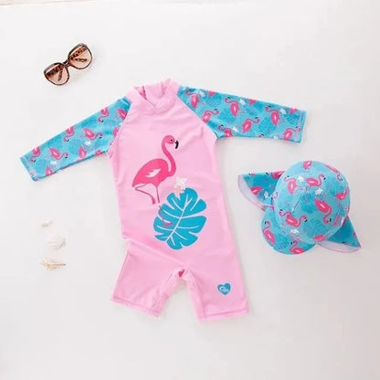 2024 baby boys girls swimwear with cap surfing Wear  swimming suit infant toddler kids children Sunscreen beach bathing Suit