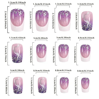 24pcs Explosive Flash Fake Nails Taro Purple Press on Nails French White Edge False Nails Full Cover Acrylic Nail Set Press Ons