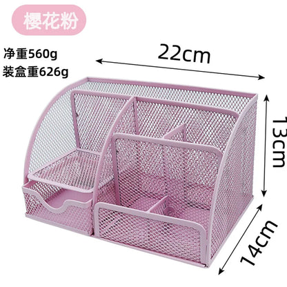 Multi grid metal creative pen holder and barrel wholesale multifunctional office stationery storage drawer style