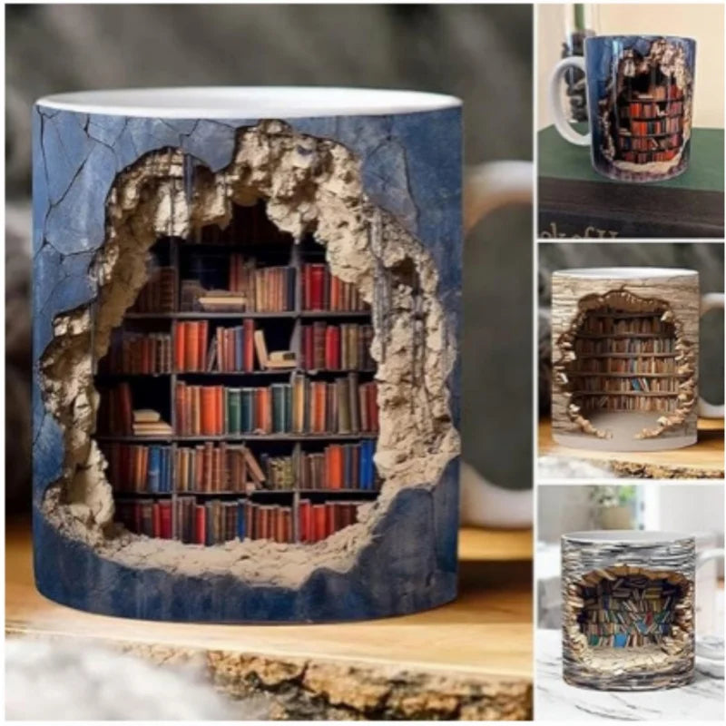 Ceramic 3D  Library Book Mug Shelf Mug Creative Space Design Multi-Purpose Mug Coffee Cup Study Milk Cup Friends Birthday Gift