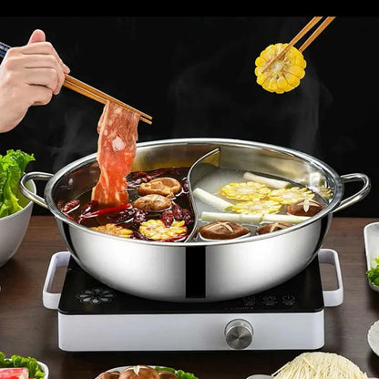 28/30cm Hot Pot Twin Divided Stainless Steel 28cm Cookware Hot Pot Ruled Compatible Double-flavor Hot Pot Cooking Erwei Hot Pot