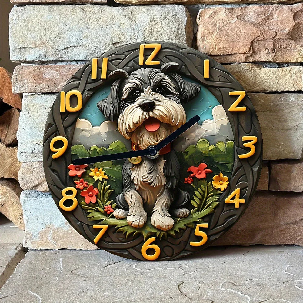 "Chic Timepiece" Silent Schnauzer Wall Clock-Aluminum, Ideal For Pet Lovers & Father'S Day  clocks home decor