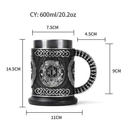 Nordic Mythology Beer Glass Odin Resin Stainless Steel Mug God of War Beer Steins Tankard Coffee Cup Tea Tumbler Drinkware Decor