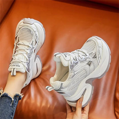 12cm Synthetic Air Mesh Genuine Leather Vulcanize Chunky Sneakers Summer Autumn Leisure Spring Women Platform Wedge Pumps