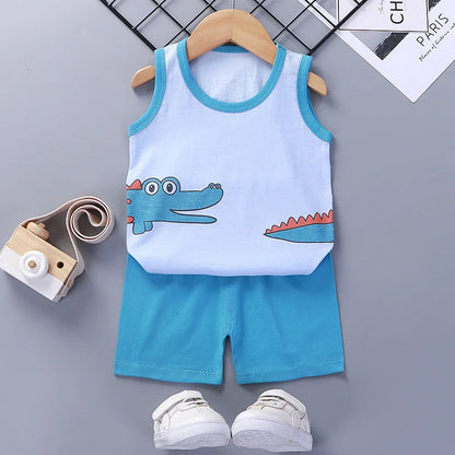 Children Sets Kids Clothes Boys Girls Vest Suit  Summer Children's Clothing baby Cotton T-Shirts Shorts Tank Top Sleeveless