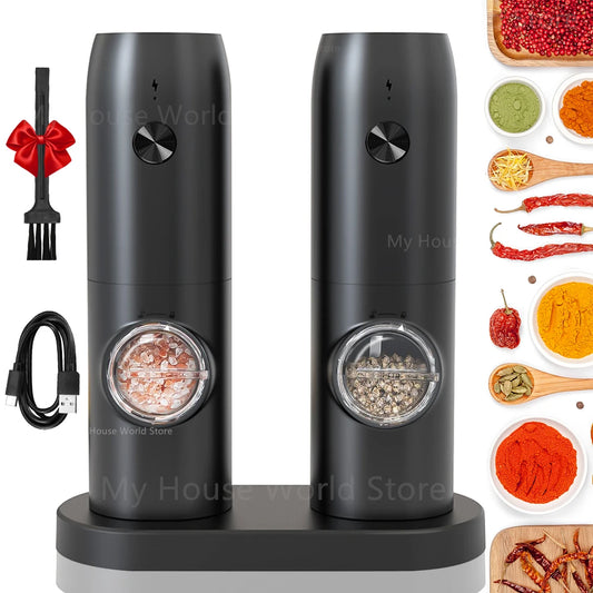 Electric Automatic Mill Pepper And Salt Grinder USB Charging Spice Salt Pepper Grinder With LED Light Adjustable Coarseness Mill