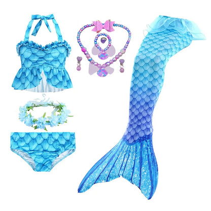 Haojxuanyu Children Mermaid Swimwear Girls Pink Blue Bikini Set Kids Swimsuit Cosplay Mermaid Tail Costume for Swimming