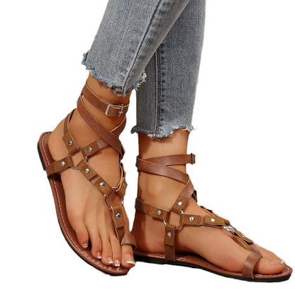 European And American Style Cross Strap Serpentine Flat Sandals