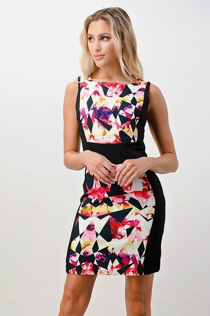 Geometric Floral Print Bodycon Dress